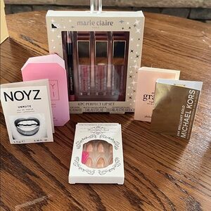 Glam it up,  Lip Gloss and Lip Liner Set - Pink Nude Shades Gold Tipped Nails